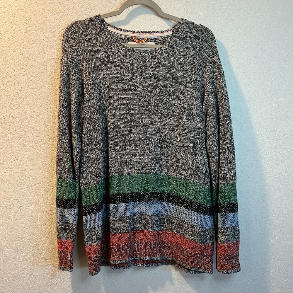 Women’s Koto gray striped long sleeve pullover sweater size L/XL